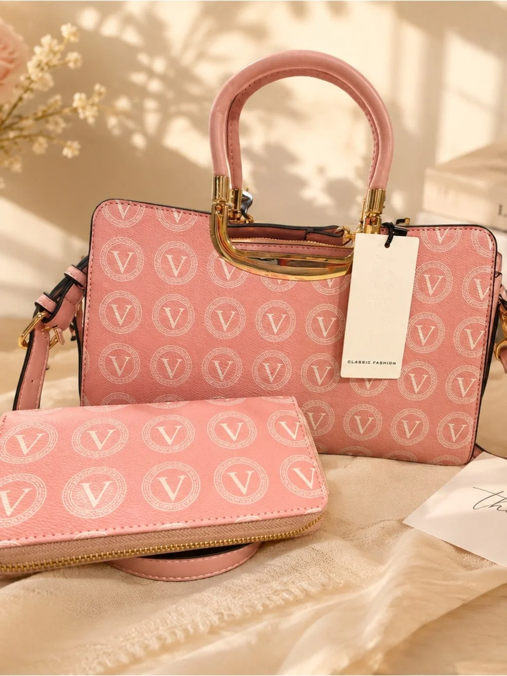 Pink Monogram Satchel and Wallet Set - Pink -2 piece set. Brand new with tags